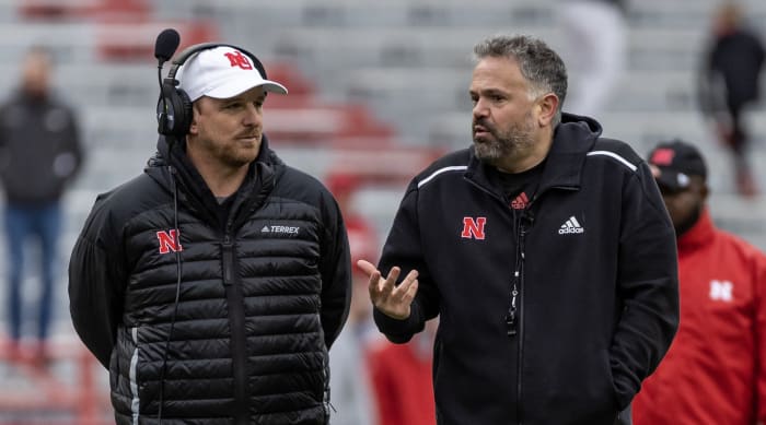 Matt Rhule and Marcus Satterfield spring practice Nebraska football 2023-04-15